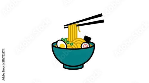 Ramen Bowl with Chopsticks Minimal Flat Vector Illustration