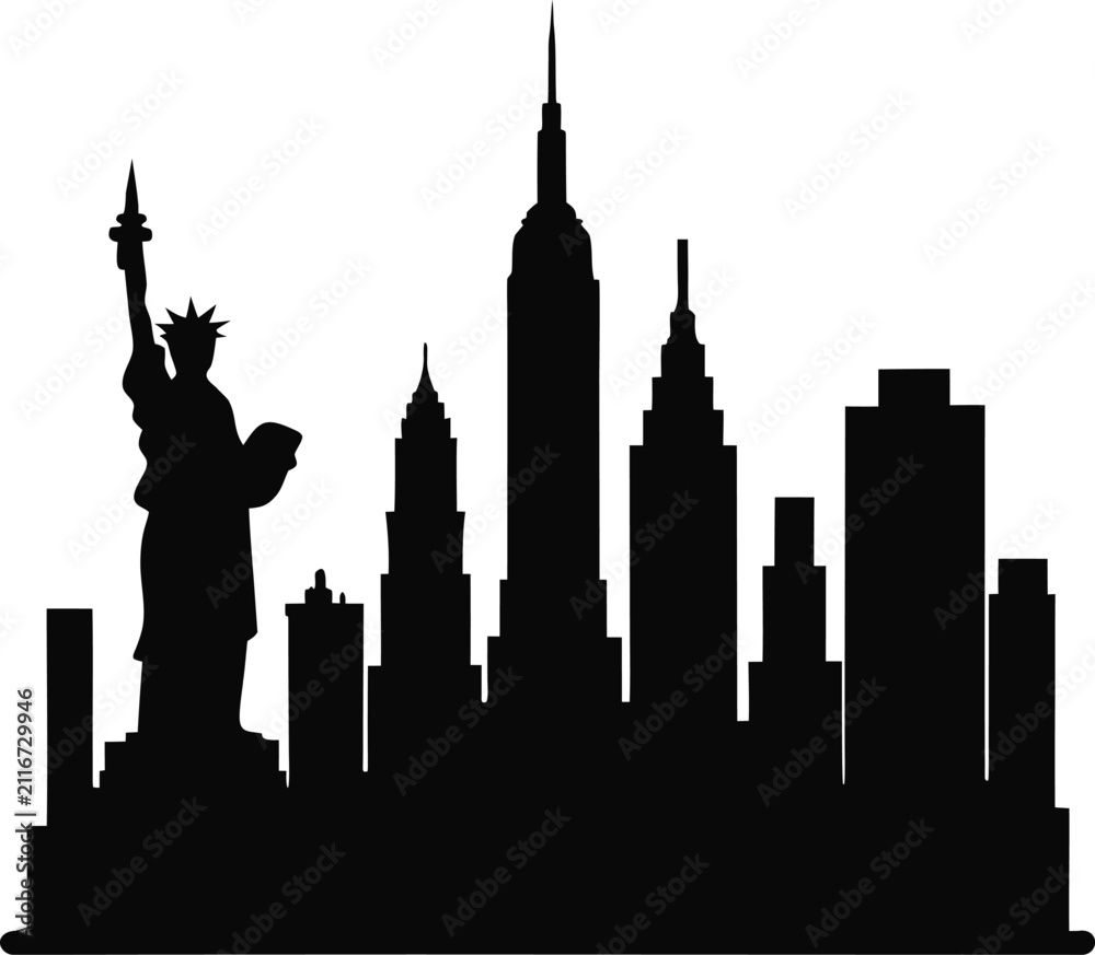 Fototapeta premium New York City Skyline Black Silhouette Vector Illustration