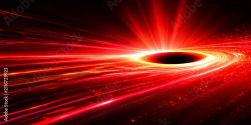 Cosmic Phenomenon: An abstract representation of a black hole, with swirling accretion disk and powerful light emission, evoking the immense forces and mystery of the universe.