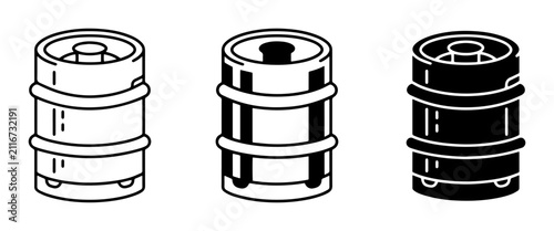 Beer Keg Icons, Beverage Container Vector Graphics, Alcohol Storage Barrels