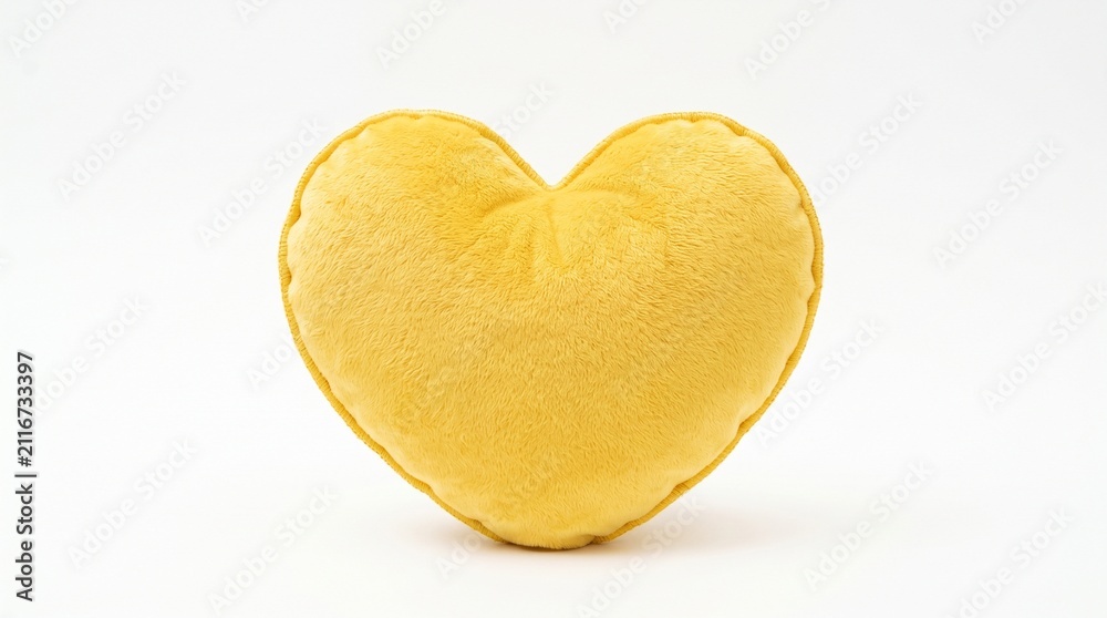 Obraz premium Soft Yellow Heart Shaped Plush Pillow Isolated on White Background