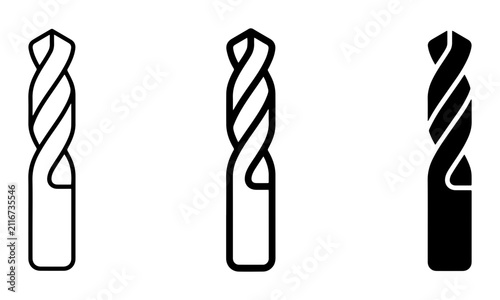 Drill bit icon set for construction and DIY outline, solid and color styles, white background