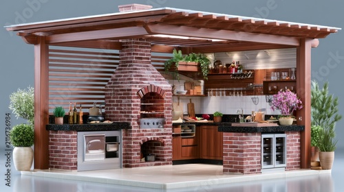 Traditional Outdoor Barbecue Area with Handcrafted Features and Cozy Design