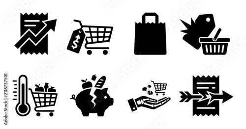 Shopping icons linear icon set receipt shopping cart bag piggy bank thermometer groceries, UI and web interface design