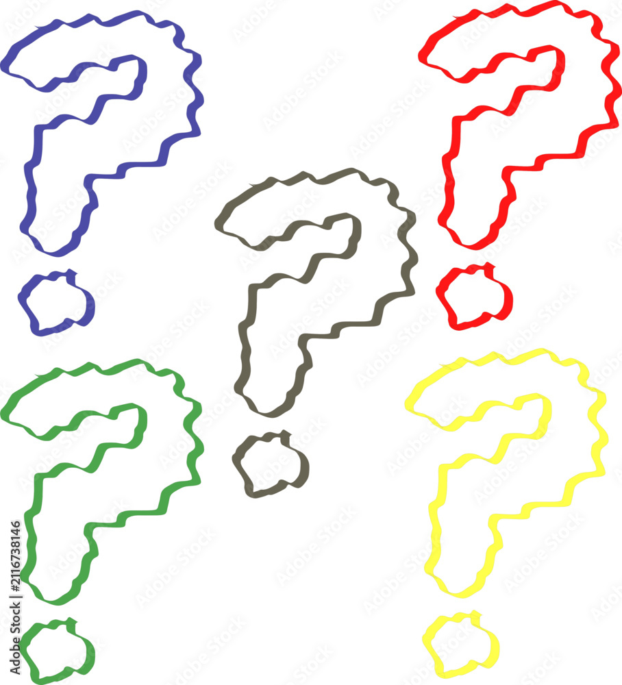 Fototapeta premium Hand Drawn Question Mark Outline Vector Set in Blue, Red, Green and Yellow