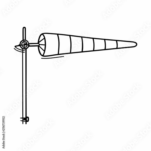 Wind direction indicator with conical shape on pole  