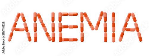3D illustration of a collection of pills forming the word 