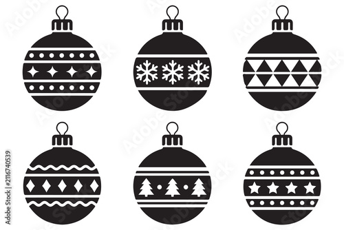 Christmas Ornament Collection Black Silhouette Vector Set