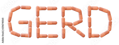 3D illustration of a collection of pills forming the word 