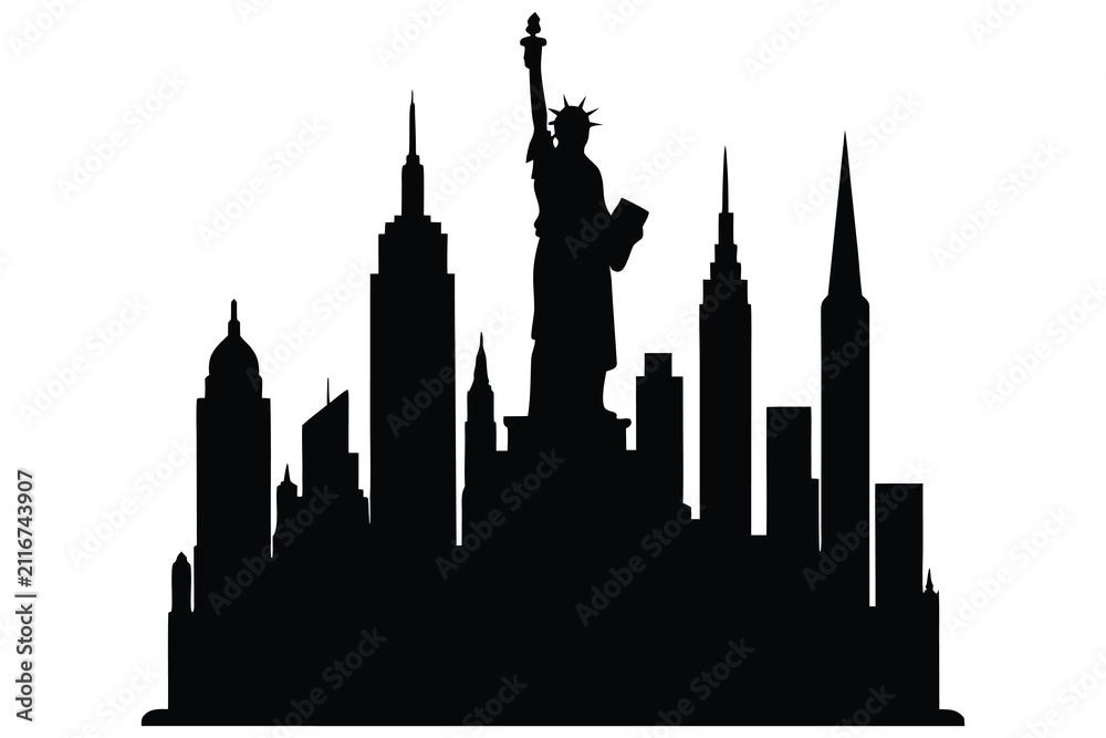 Fototapeta premium New York City Skyline Black Silhouette Vector Illustration