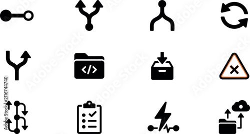Foto Git Version Control and Code Repository Devops Workflow Icon Set for Software Pr