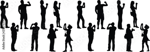 Photographer and tourist black silhouettes vector set with people taking pictures holding cameras and smartphones in image_489ee3.png