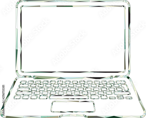 Simple outline sketch of a laptop computer with white background, sketch art