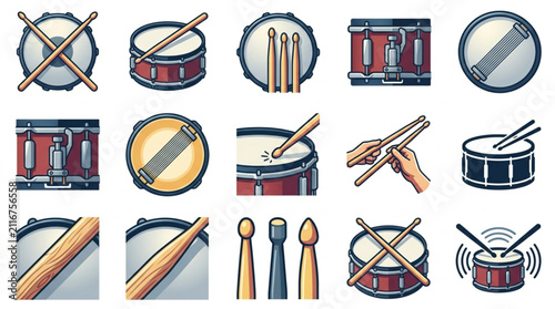 Bild auf Leinwand Colorful Illustrated Collection of Percussion Instruments.