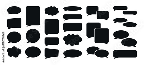 Set of black speech bubbles in different shapes and sizes for messages, dialogs and comics