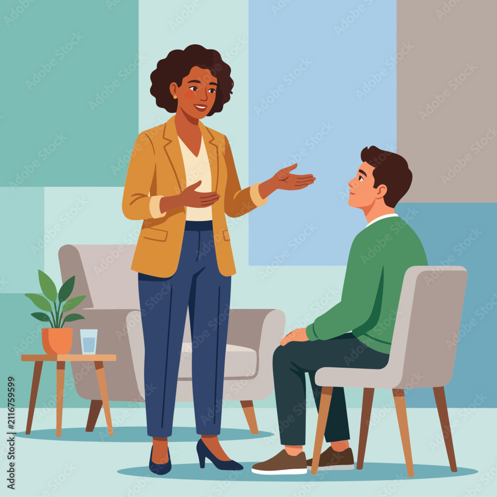 Obraz premium Therapist and patient in a counseling session, vector illustration.