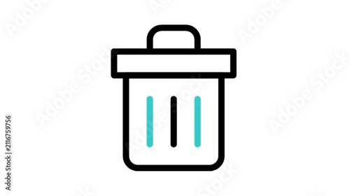 Animated trash can garbage bin icon loop motion graphic, waste disposal and delete file symbol, isolated on white background