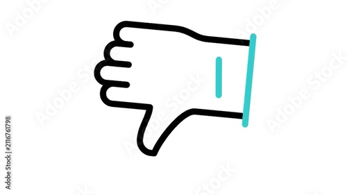 Animated hand thumbs down dislike icon loop motion graphic, negative feedback review and user disapproval symbol, isolated on white background