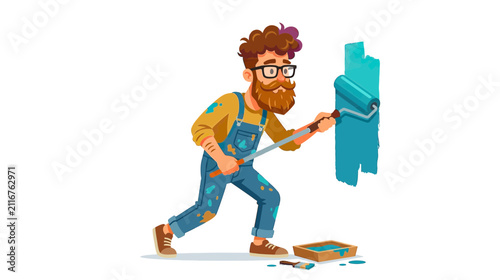 Man painting wall with roller, DIY home improvement