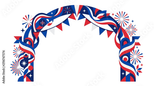 Canvastavla Abstract Celebration Background with Blue White and Red Colors and Festive Decor
