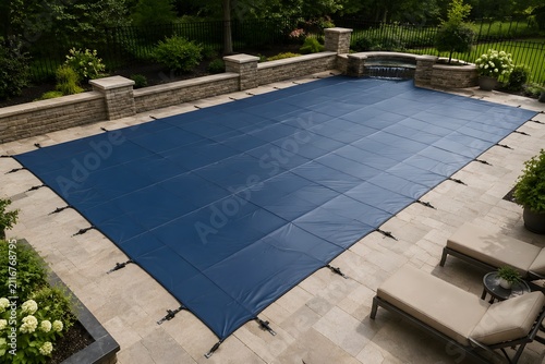 Secure Protective Cover Stretched Across Private Swimming Pool For Clean Elegant Backyard Safety Design Photography