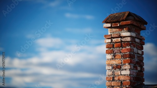 Brick chimney against blue sky architecture and construction concept