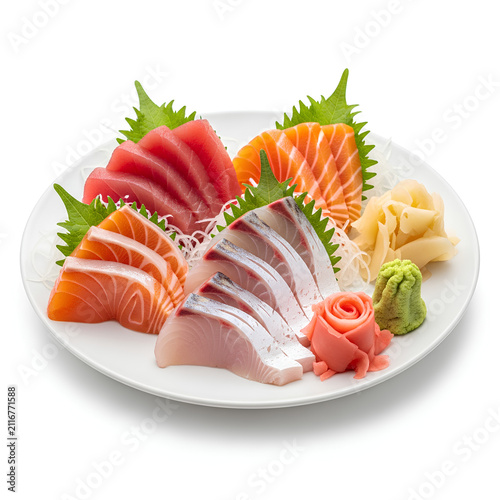 Assorted Fresh Sashimi Platter with Tuna Salmon and White Fish.
