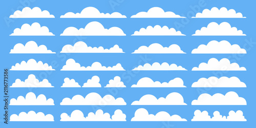 Fotografie White cloud formations arranged in rows against a blue background
