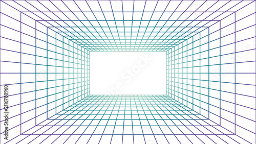 Obraz na plátně Abstract perspective of a blue and purple digital wireframe tunnel