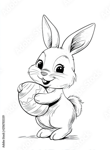 Cute cartoon Easter bunny holding an egg (1)