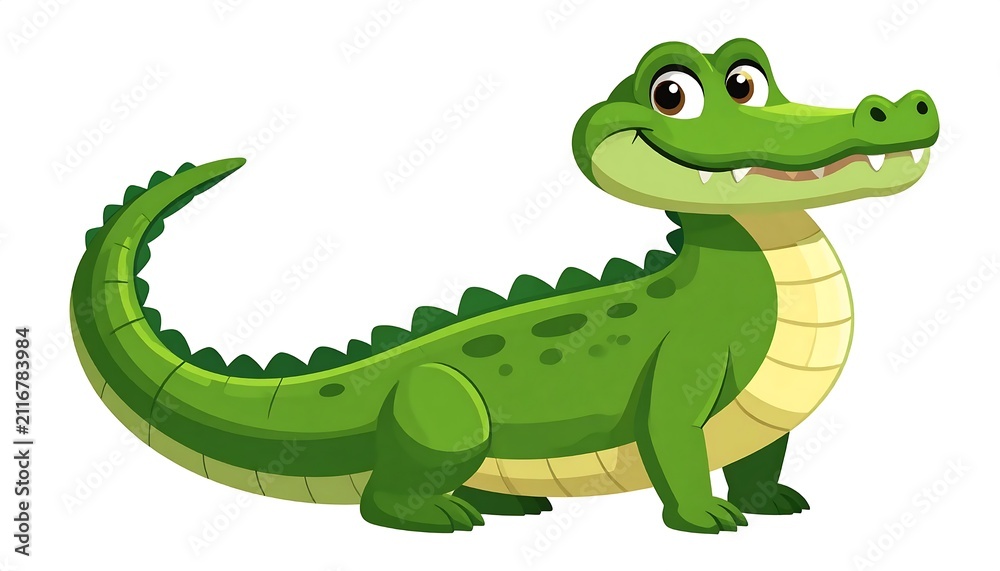 Naklejka premium Cartoon green dinosaur character smiling happily.