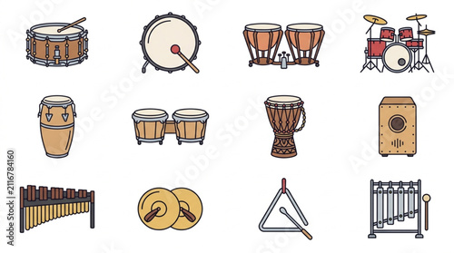 Foto Colorful collection of musical instruments illustration.