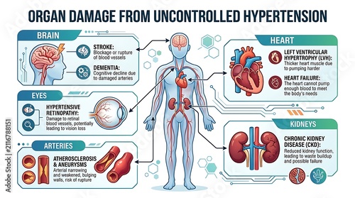 Effects of uncontrolled hypertension on major human organs