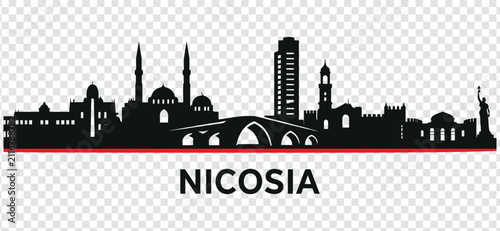 Canvastavla Nicosia city skyline silhouette vector illustration with famous landmarks