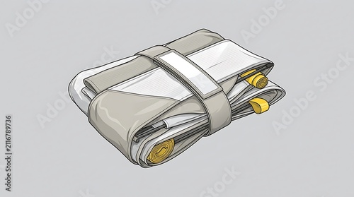 Compact folded emergency survival gear on neutral background