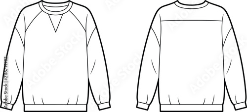 Foto Technical fashion sketch of a long sleeve sweatshirt with raglan sleeves front a