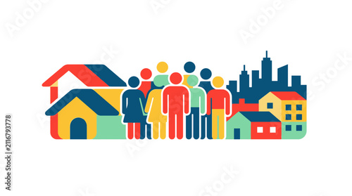 Community Concept Vector Illustration with People and Housing