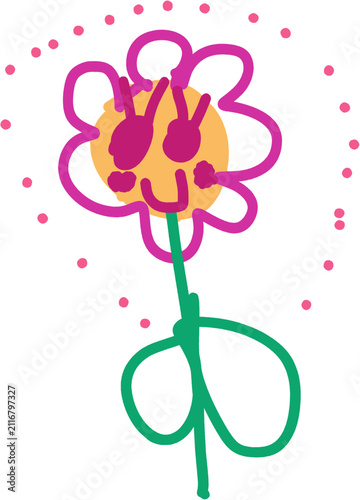 Cute Child Drawn Flower Character by a Four Year Old Preschool Child