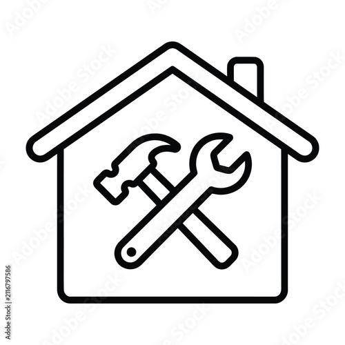 Home repair and maintenance services icon with tools