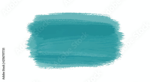 Horizontal teal dry brush paint texture stroke isolated on white background. Messy cyan watercolor acrylic smear with rough edges and grainy finish for graphic design.