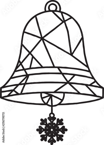 фотографія Geometric patterned christmas bell with snowflake dangle line art black white ji