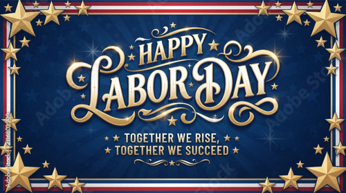Vintage patriotic greeting card with golden stars with inspiring patriotic message LaborDay _ USA - Happy Labor Day