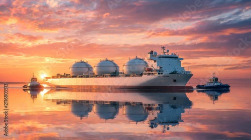 Modern LNG Carrier Ship Transporting Liquefied Natural Gas Across Ocean