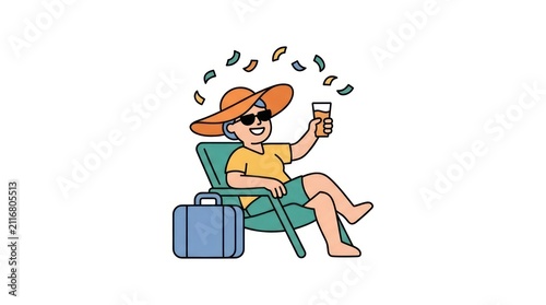 Woman Relaxing on Vacation with Drink.