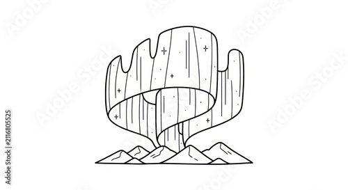 Wooden Mushroom House Mountain Landscape.