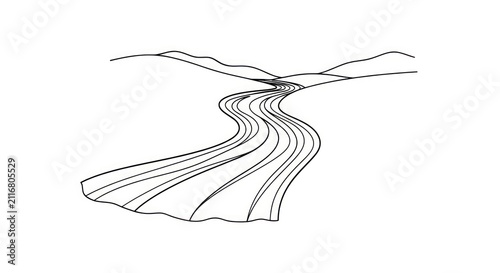 Winding Road to Mountain Range Landscape.