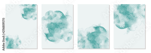 abstract mint green watercolor paint stain background set for aesthetic branding