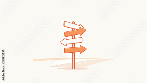 Orange directional road signpost with multiple arrows pointing different ways
