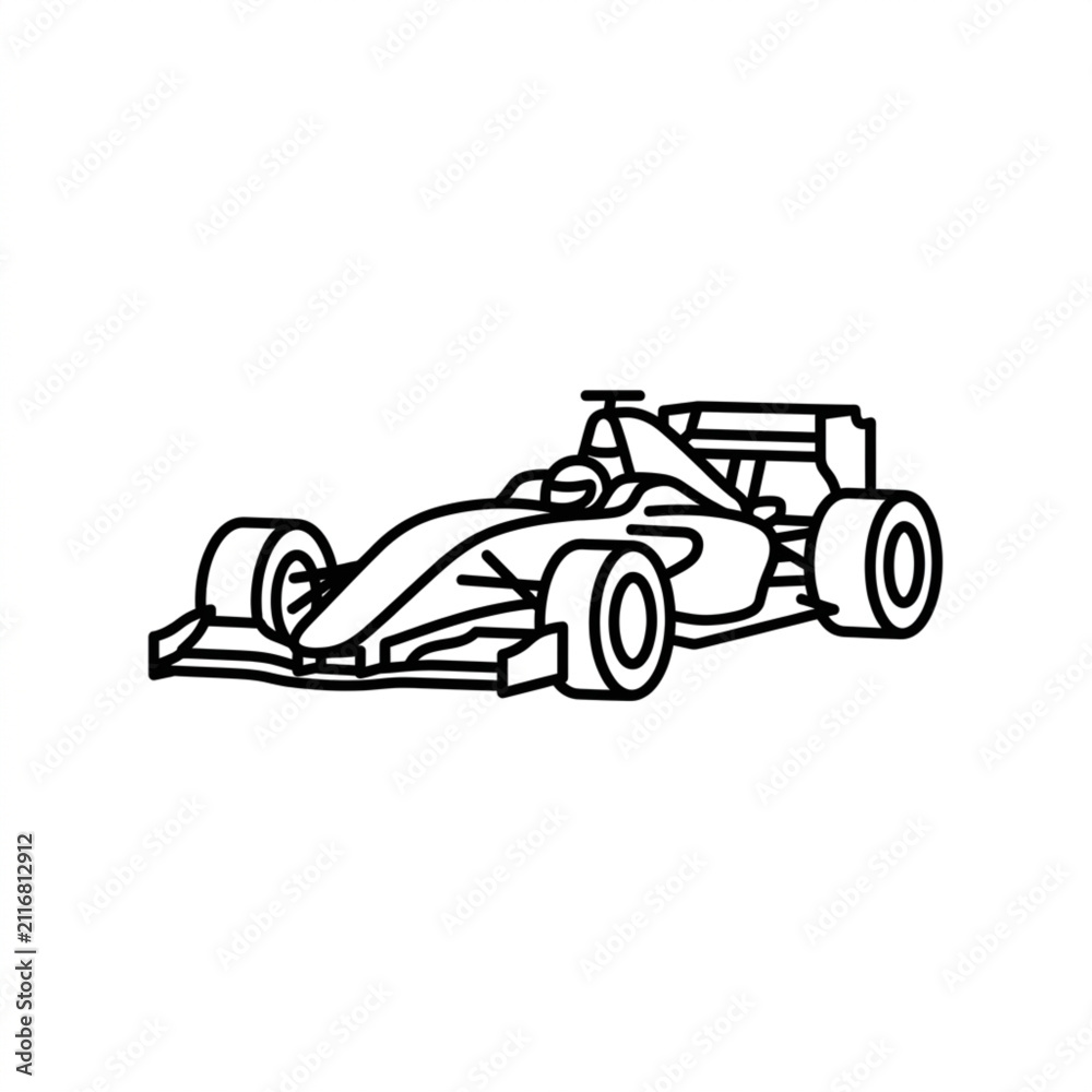 Fototapeta premium Black and white line art of a formula one race car.