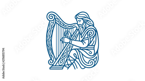 Photography Woman playing a large harp instrument.